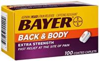 Bayer Back & Body Aspirin 500mg Coated Tablets | Pain Reliever with 32.5mg Caffeine | 200 Count